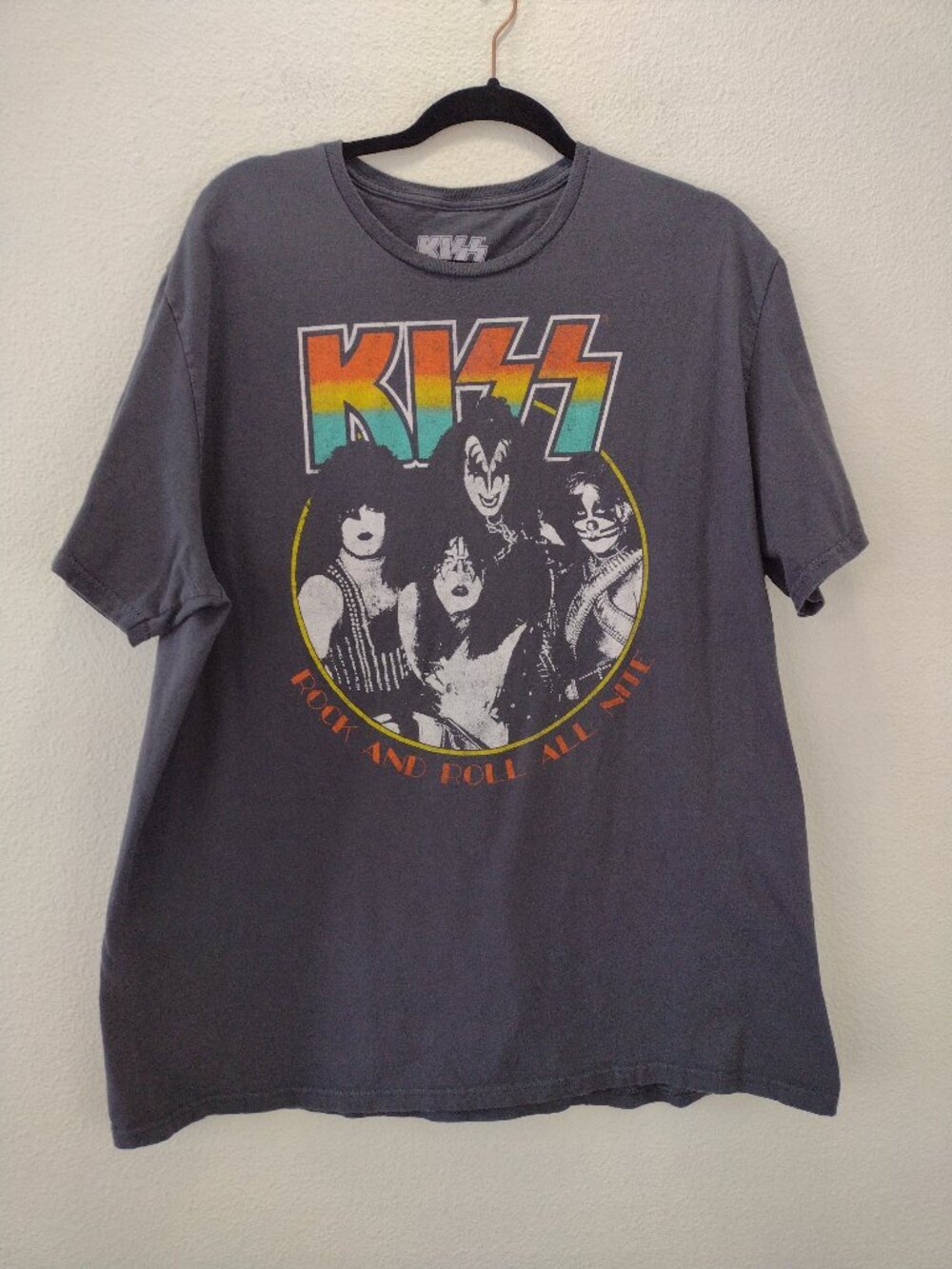 Kiss Men's T-Shirt 2XL Gray Rock And Roll All Night